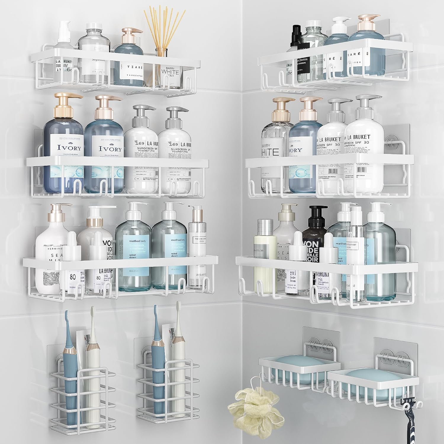 10-Piece Rustproof Stainless Steel Shower Caddy Organizer for Inside Bath