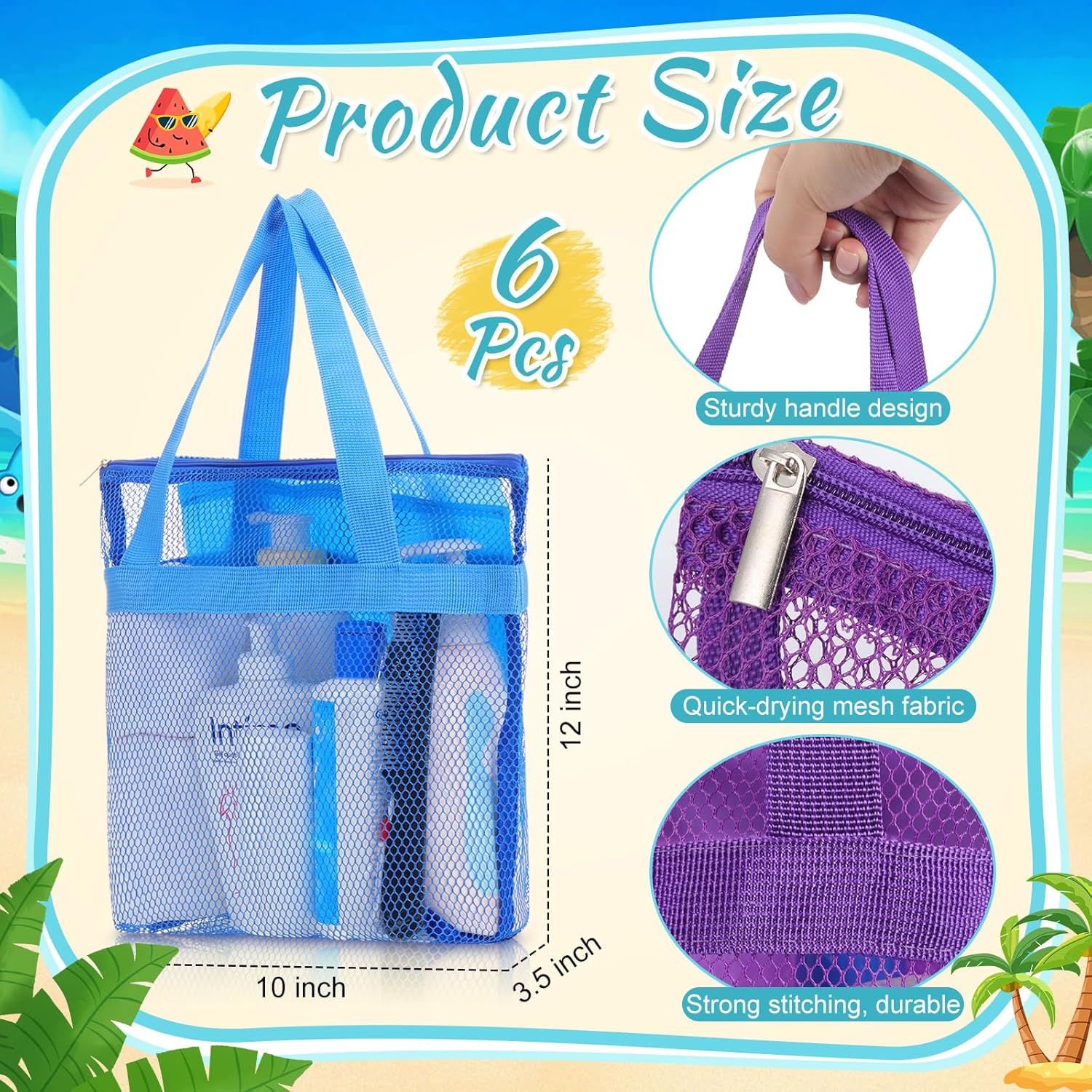 6PCS Mesh Shower Caddy with Zippers 2 Pockets