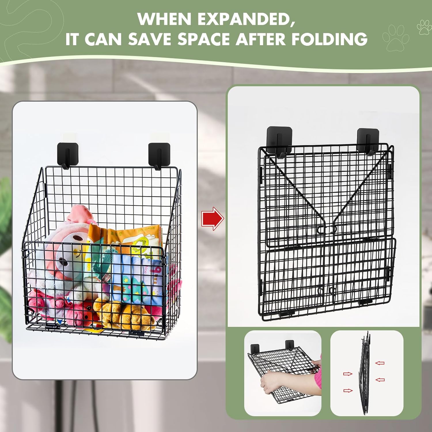 Greentainer Foldable Bath Toy Storage Basket
