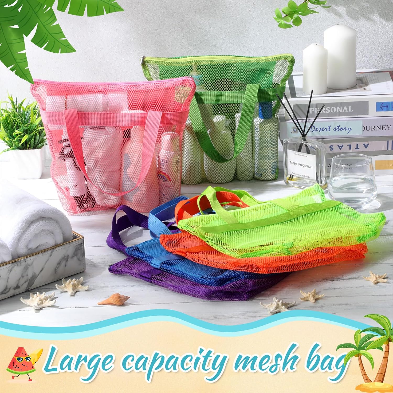 6PCS Mesh Shower Caddy with Zippers 2 Pockets