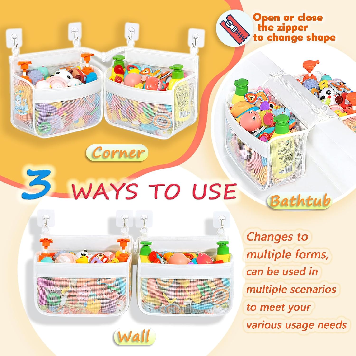 Multi-Use Bath Toy Organizer - Corner Wall Mount