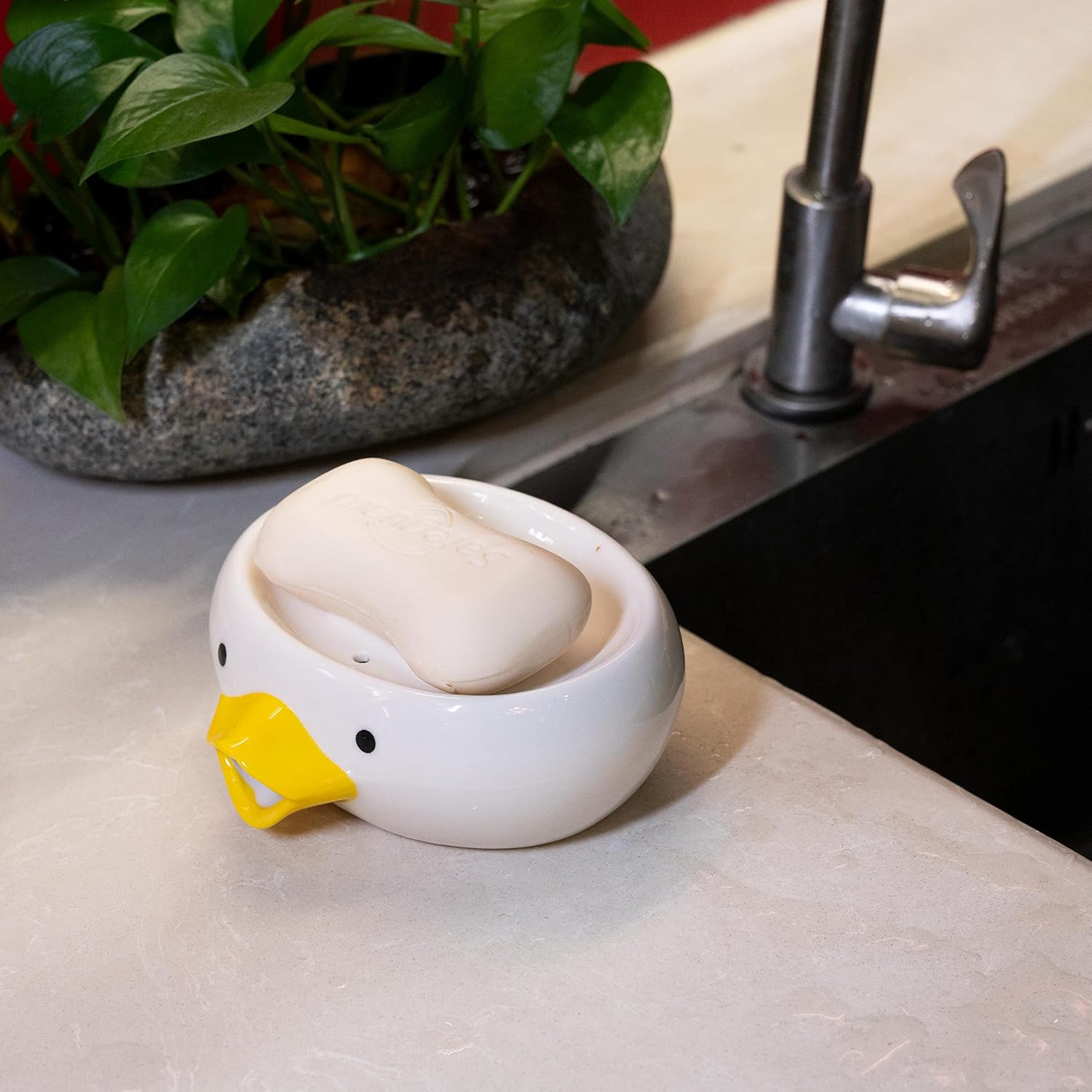 Cute Duck Shaped Ceramic Soap Holder with Drain