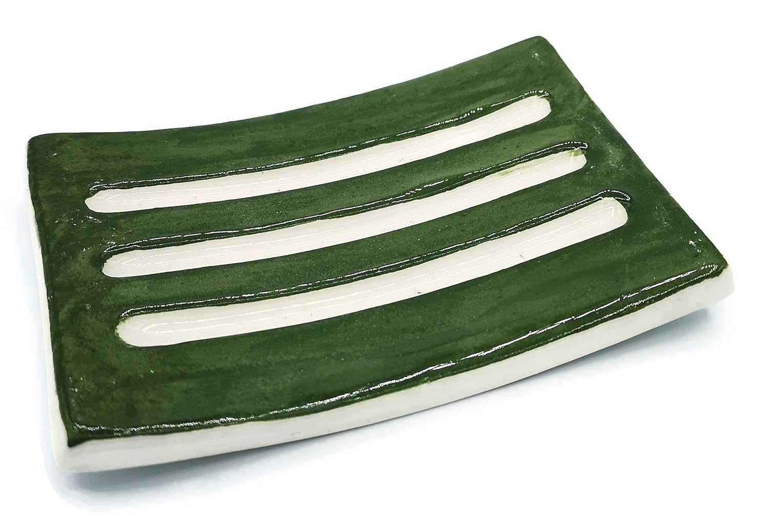 Handmade Olive Green Ceramic Quickly Drying Bar Soap Dish 13cm x 8cm