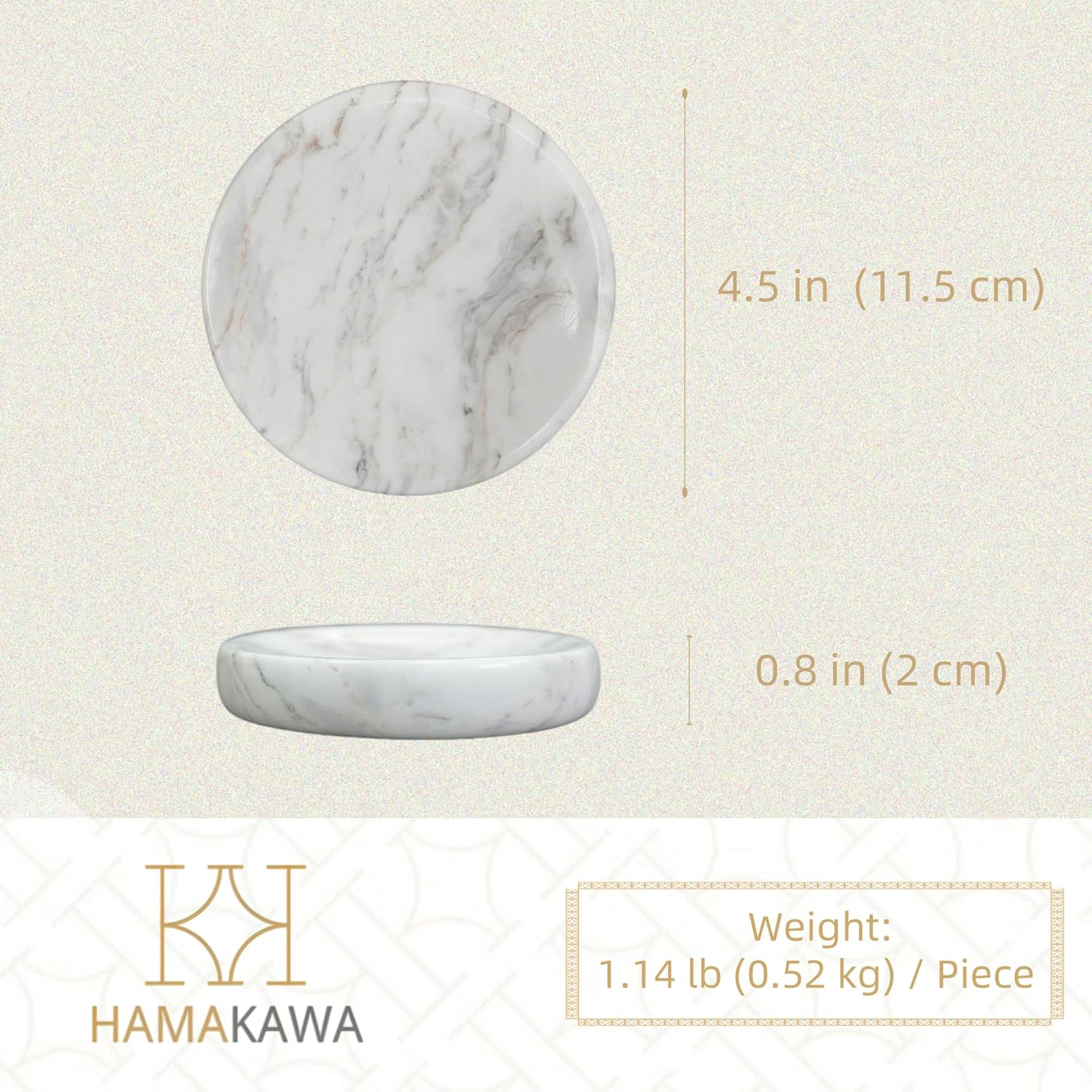 Natural Marble Soap Dish Carrara White Round Holder for Bathroom and Kitchen