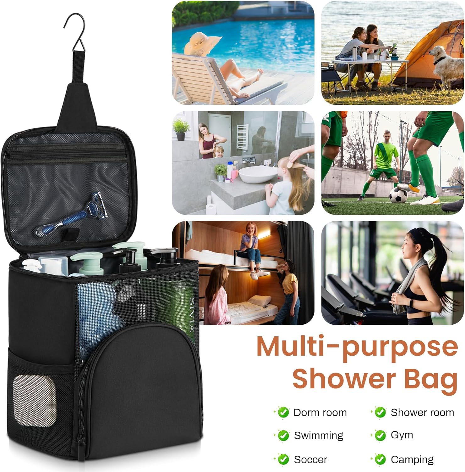 KUSOOFAShower Caddy ToteQuick Dry shower BagPortableCollege Students Use