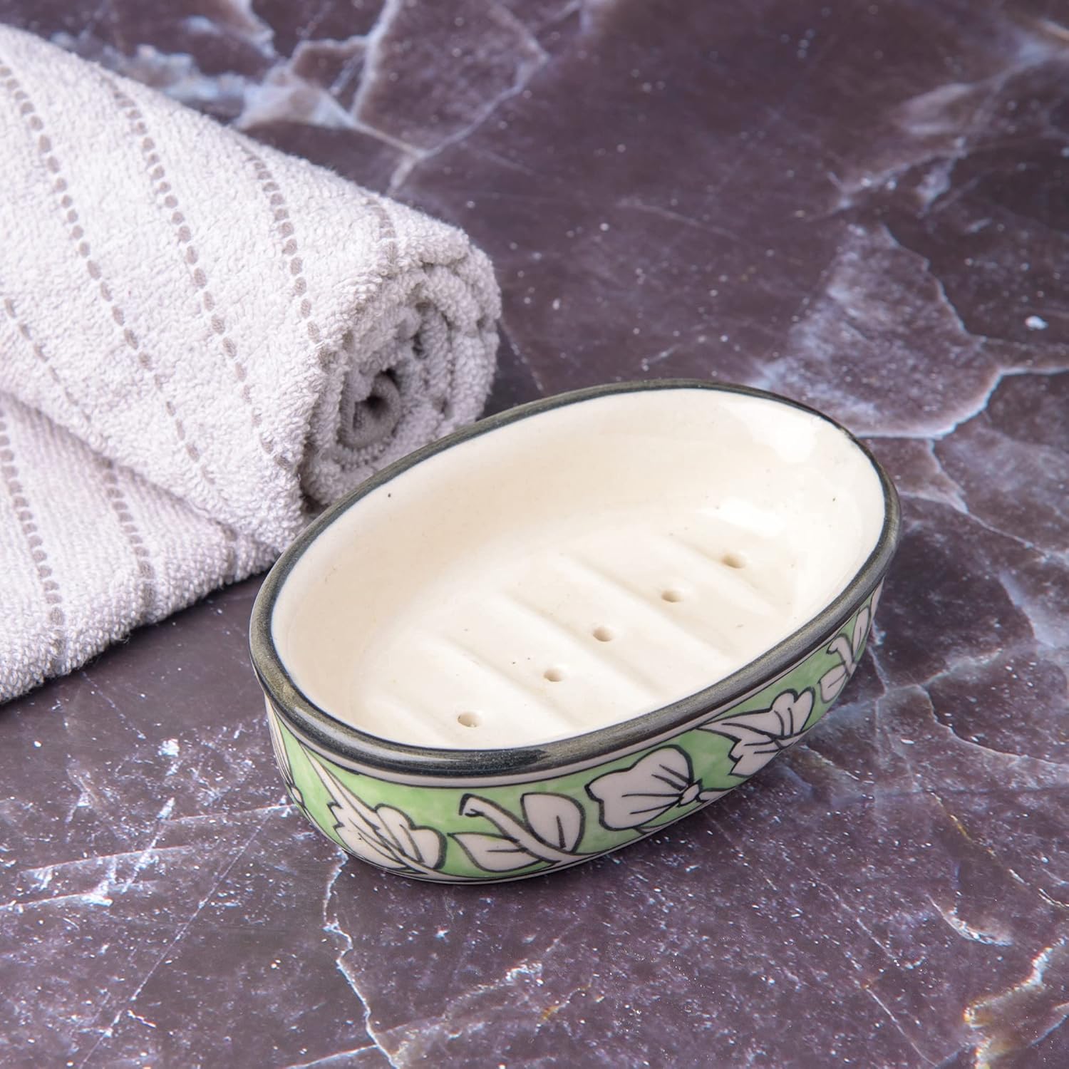 India Meets India Handicraft Ceramic Soap Dish for a Modern Bath Experience