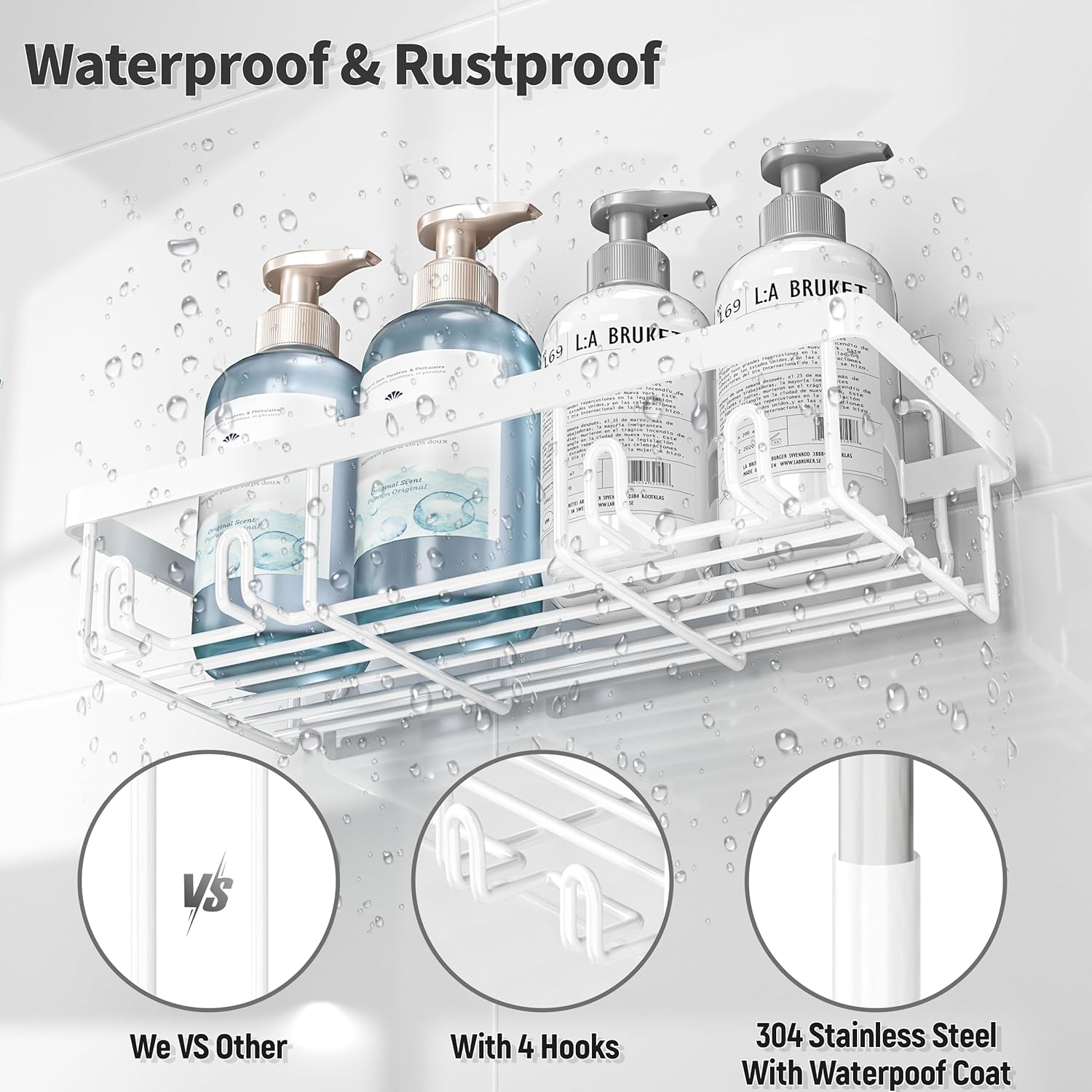 10-Piece Rustproof Stainless Steel Shower Caddy Organizer for Inside Bath