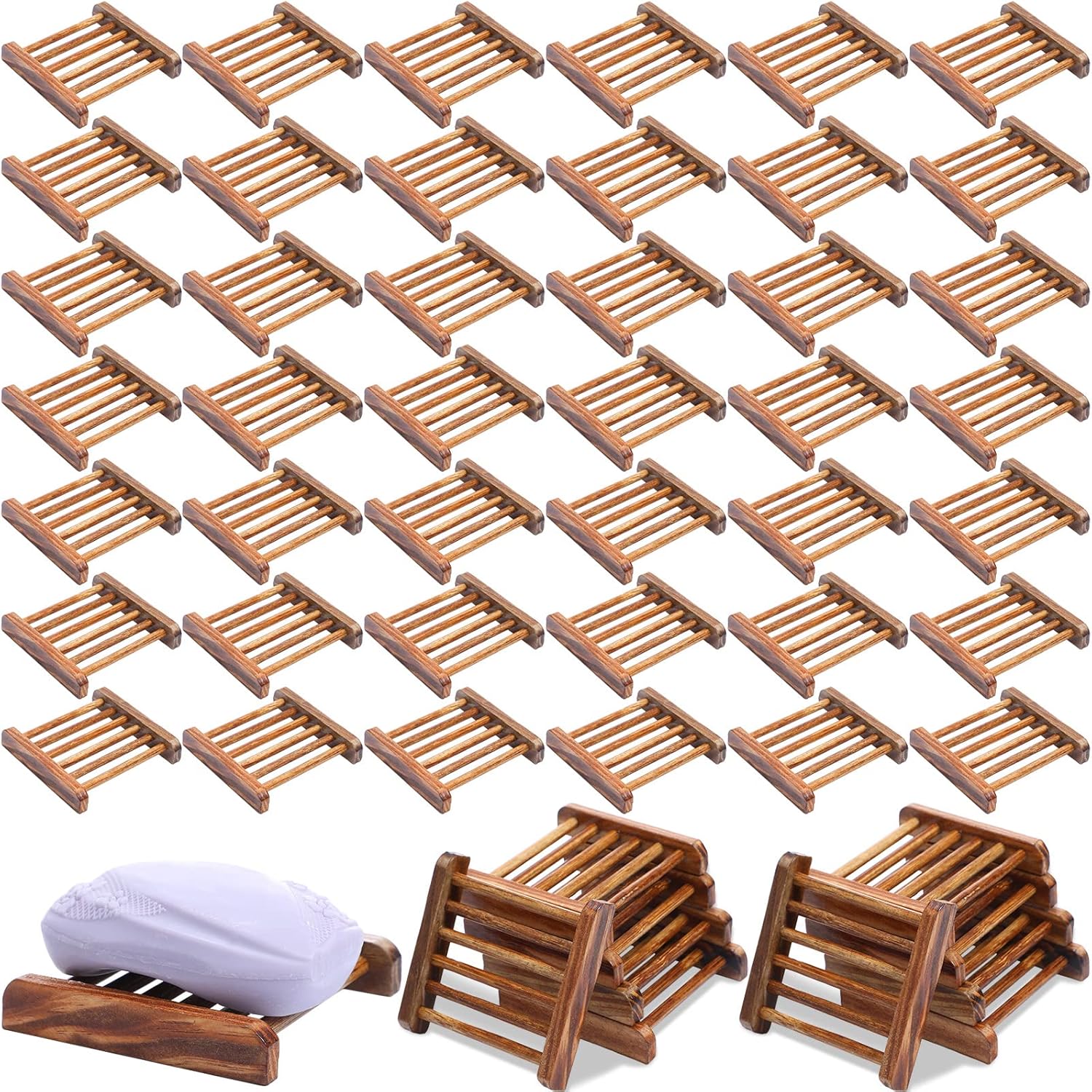 70-Piece Bamboo Wooden Soap Disk Organizer