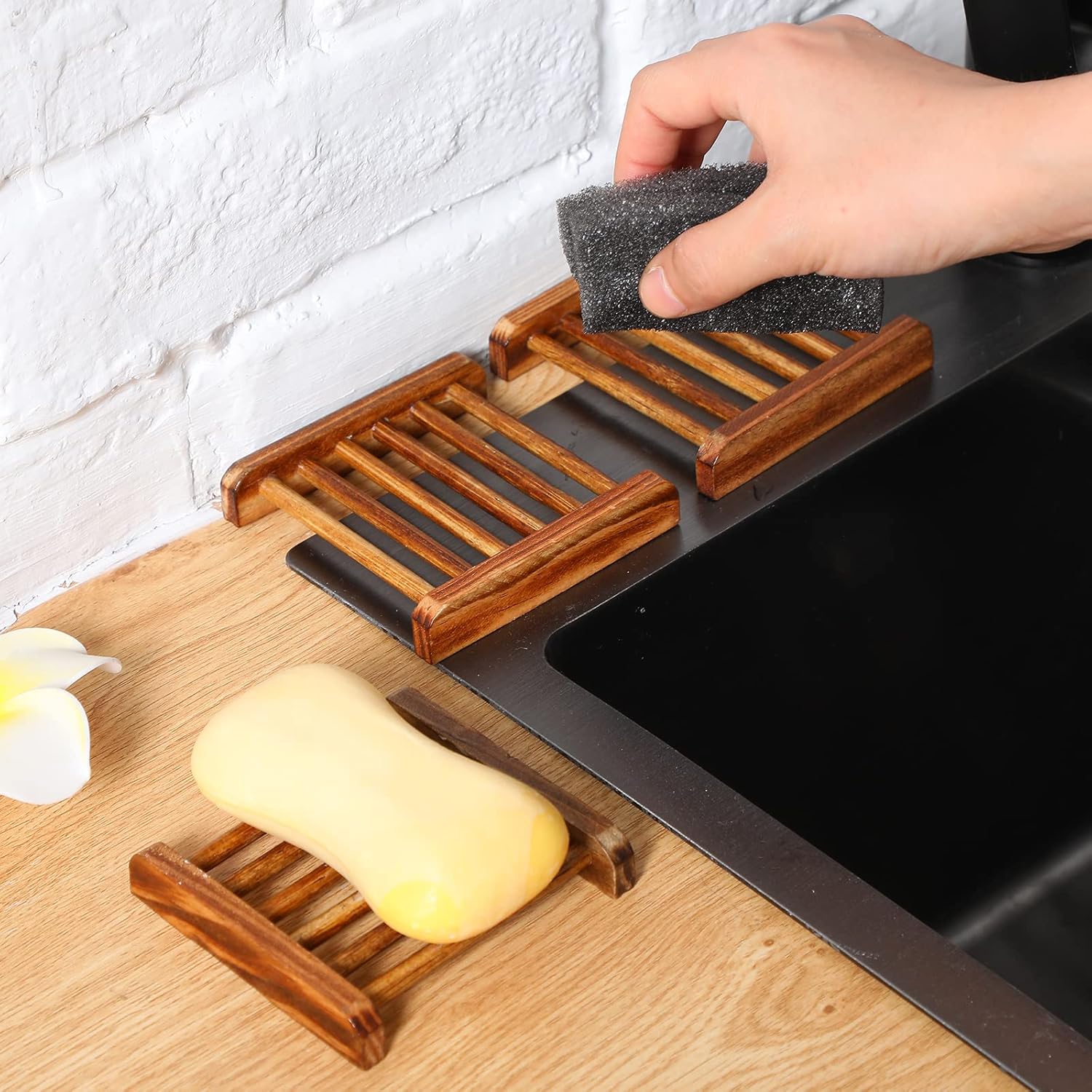 70-Piece Bamboo Wooden Soap Disk Organizer