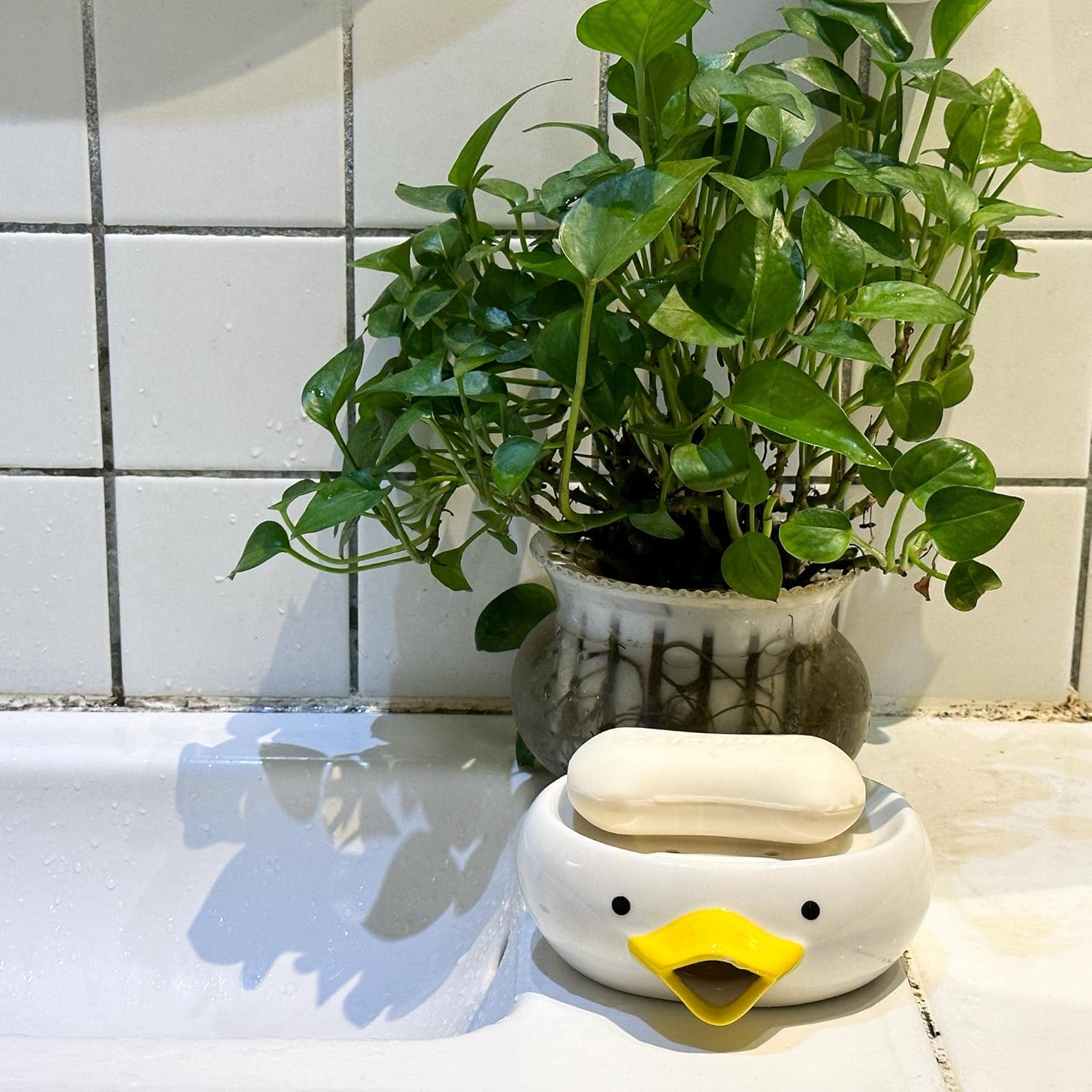 Cute Duck Shaped Ceramic Soap Holder with Drain