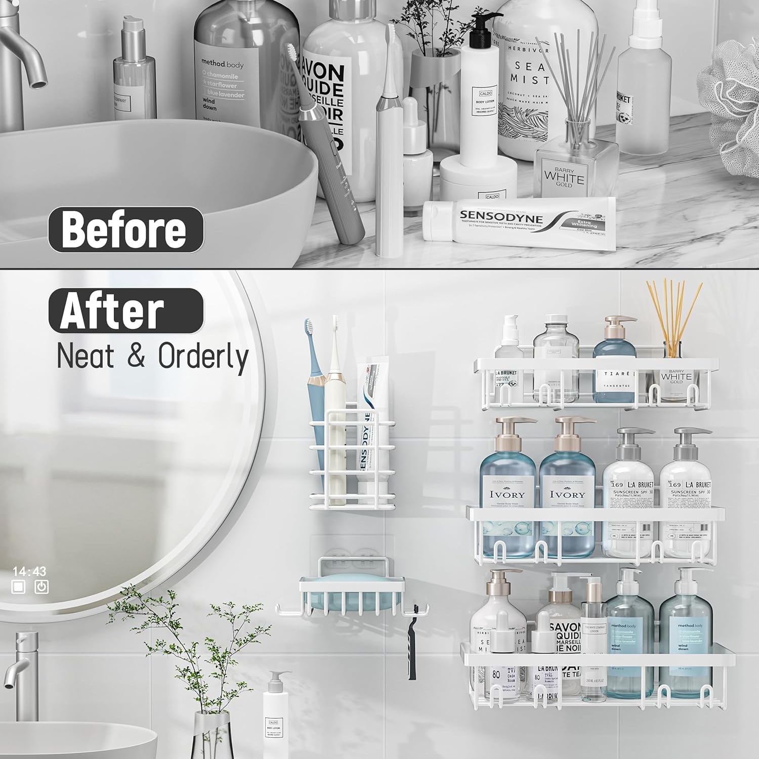 10-Piece Rustproof Stainless Steel Shower Caddy Organizer for Inside Bath
