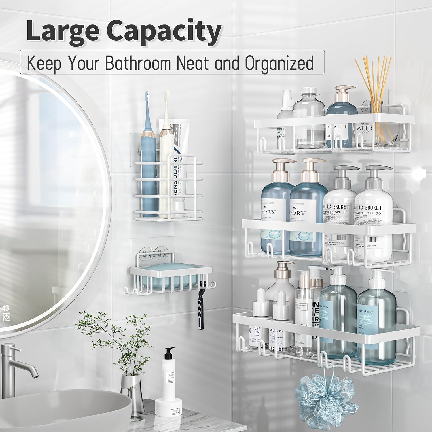10-Piece Rustproof Stainless Steel Shower Caddy Organizer for Inside Bath