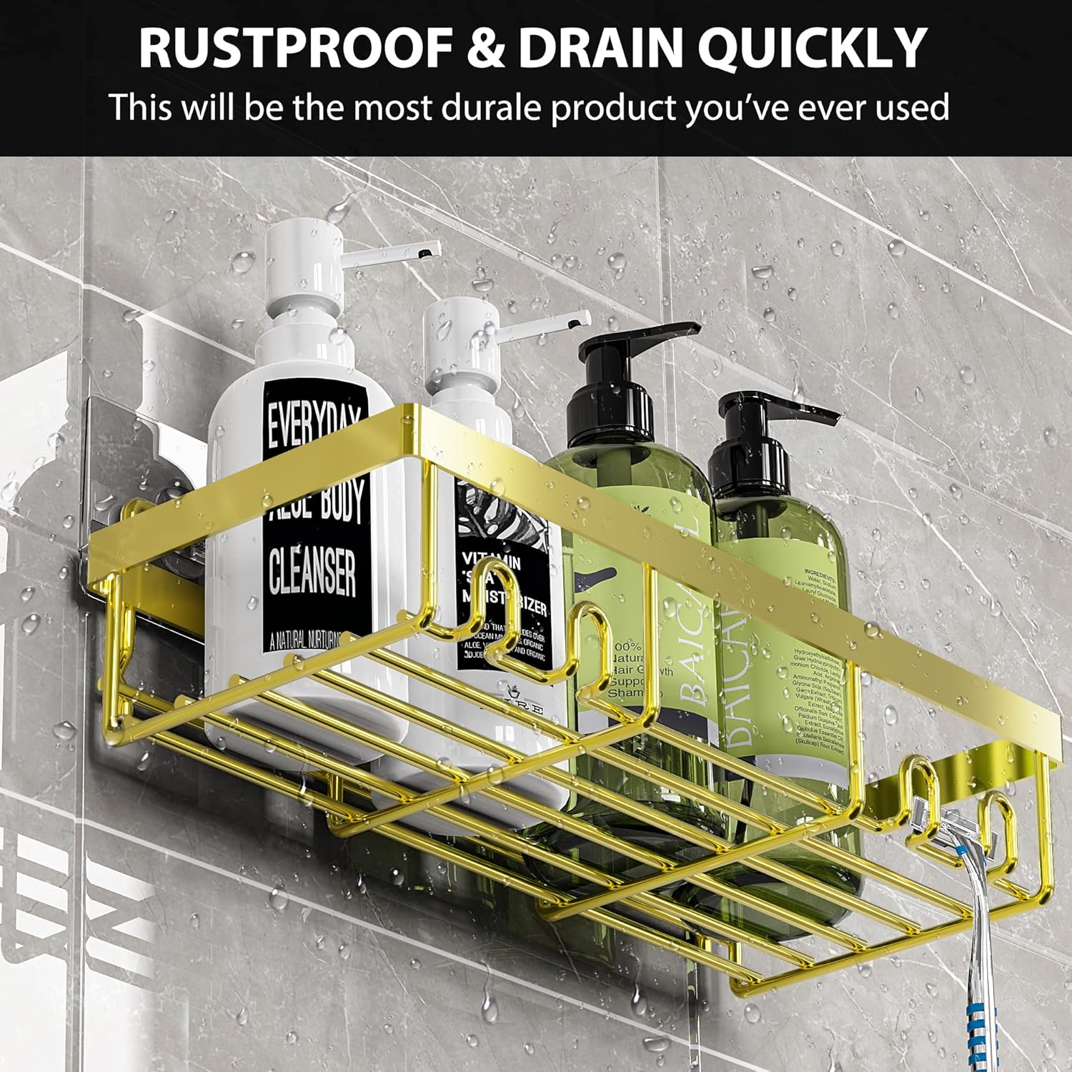 Sturdy Metal Non-Marking Adhesive shower caddy