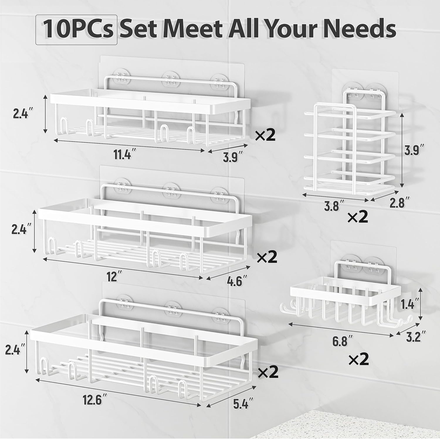 10-Piece Rustproof Stainless Steel Shower Caddy Organizer for Inside Bath
