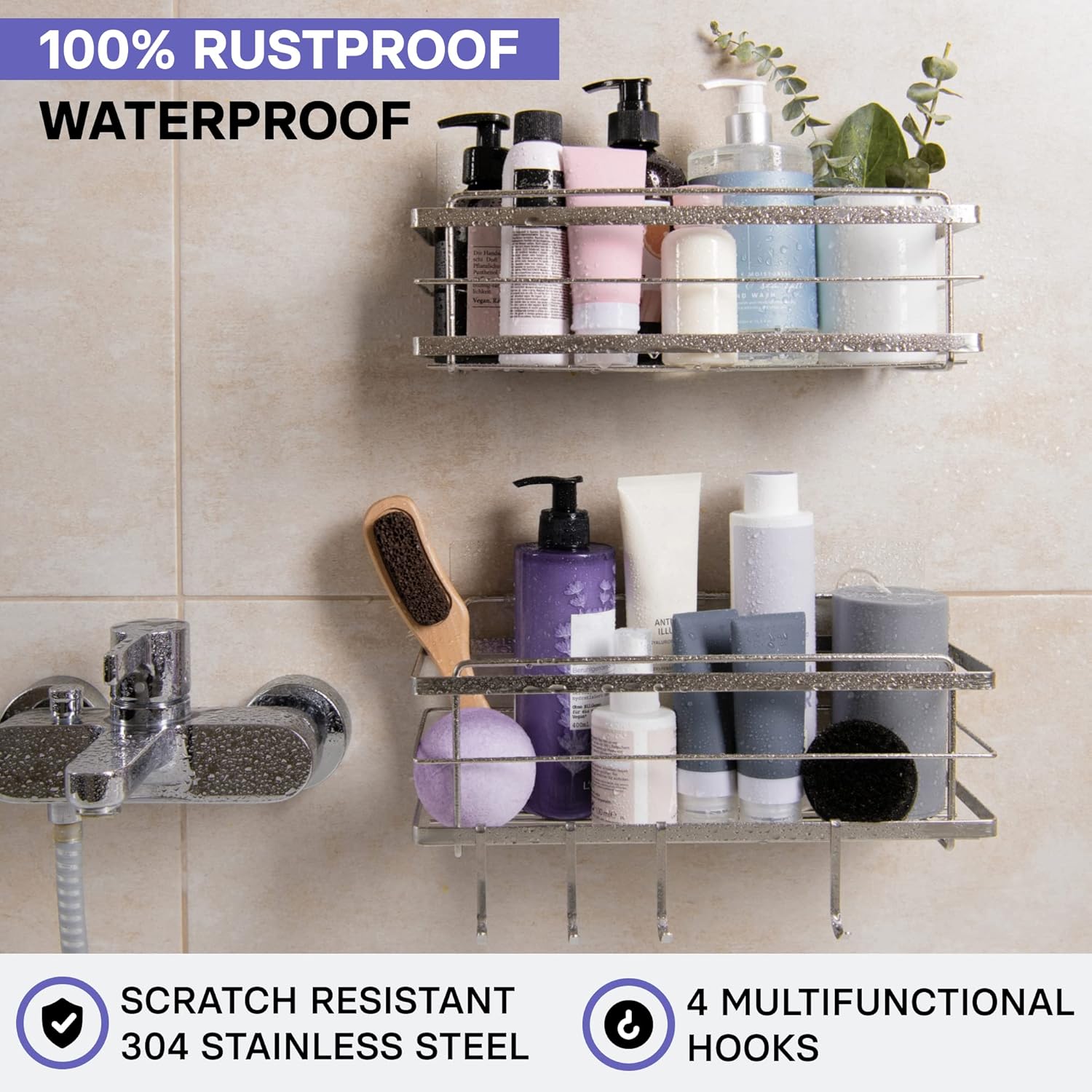 Sturdy 304 Stainless Steel Showers Organizer 2-Pack