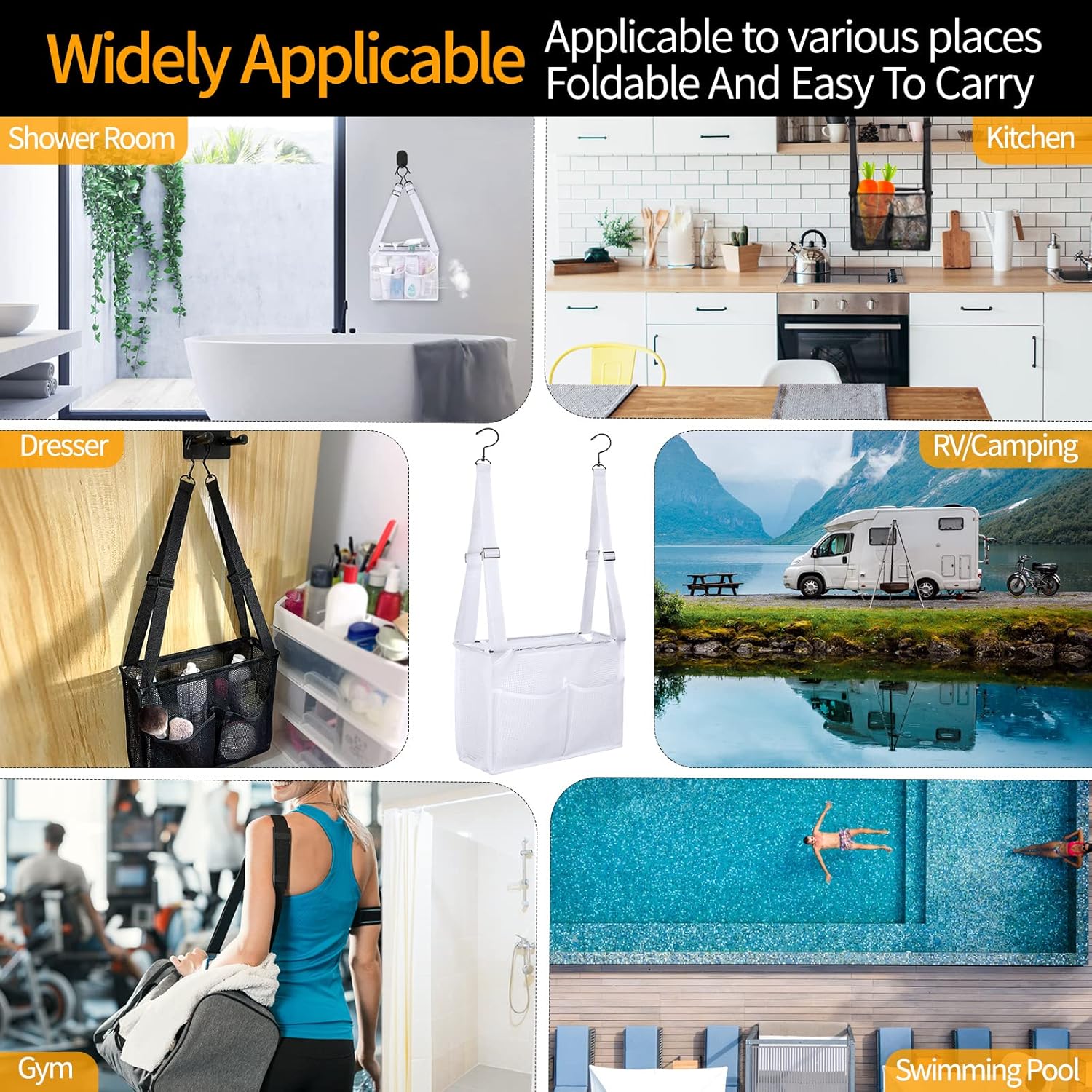 4 Storage Pockets Adjustable Mesh Bathroom Bag