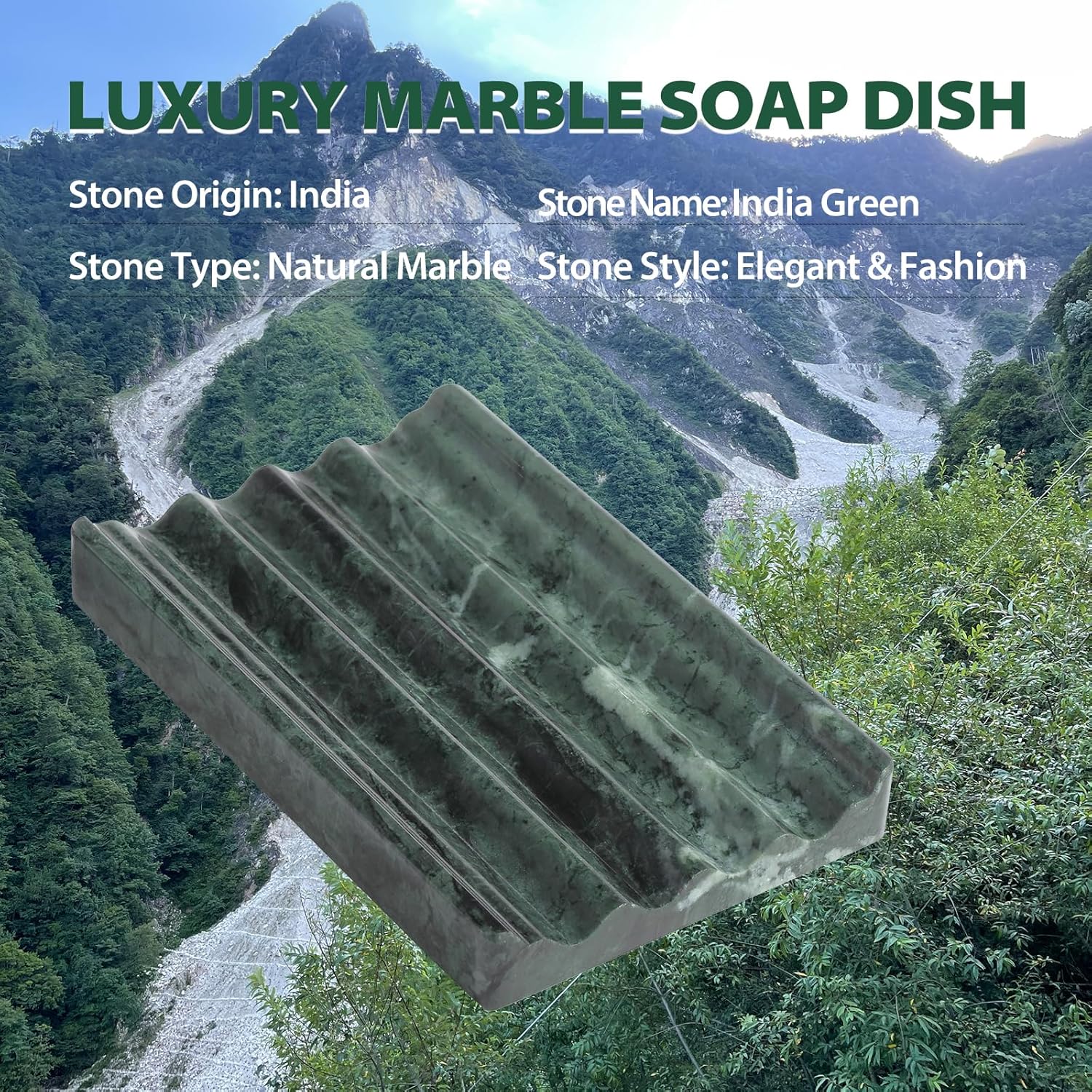 2PC Koville Indian Natural Green Marble Soap Dish for Bathroom
