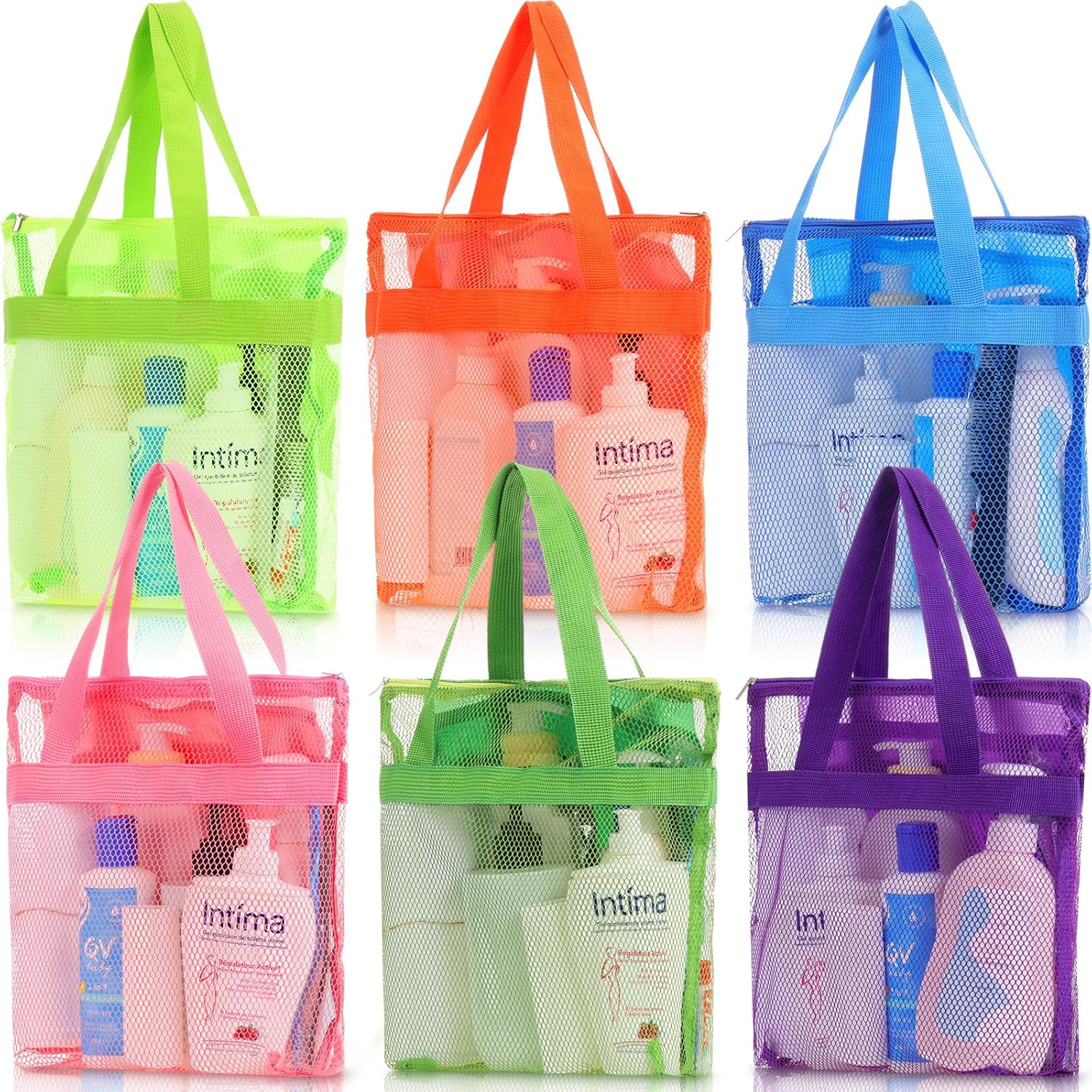 6PCS Mesh Shower Caddy with Zippers 2 Pockets