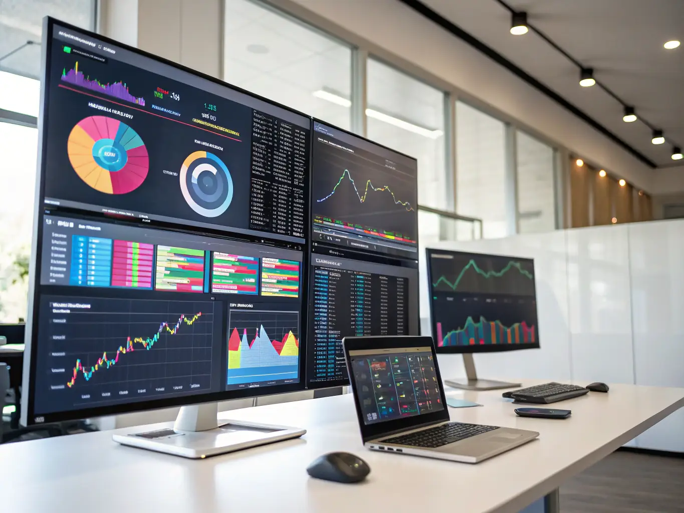 Advanced analytics dashboards displaying complex data visualizations and key performance indicators, highlighting the power of data-driven insights for strategic decision-making.